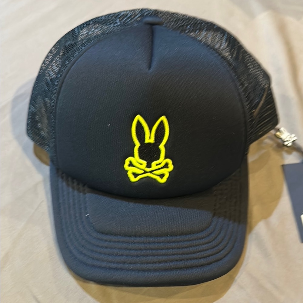 Psycho Bunny Black and Yellow Trucker Hat